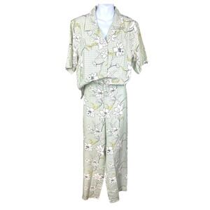 Tommy Bahama Womens Green Floral 100% Silk 2 Piece Shirt and Pants Set Medium